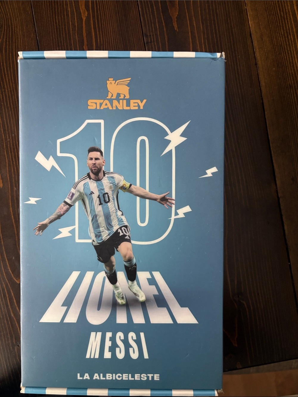 Stanley Lionel Messi Blue and White Soccer Collector Box